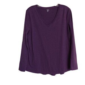 Womens Purple Long Sleeve V-Neck Shirt L Cotton Blend Comfortable Casual